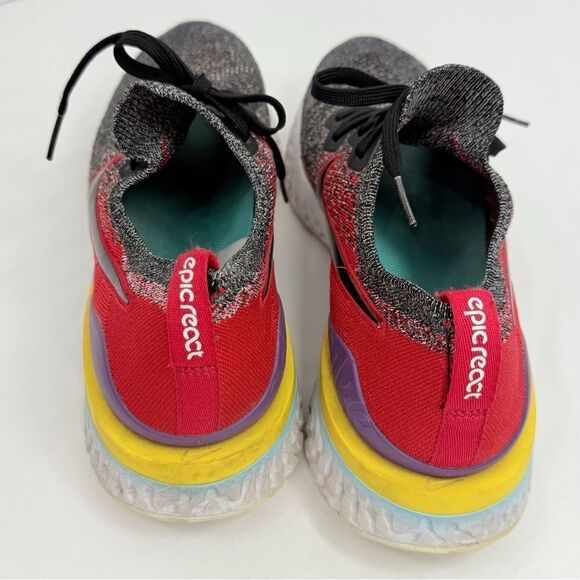 Nike Epic React Flyknit Mottle Black University Red Running Athletic Sneakers - Picture 10 of 16